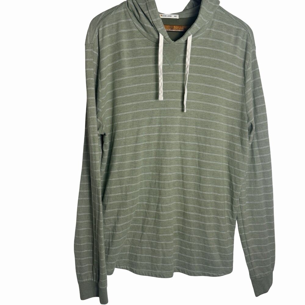 Marine Layer Hoodie Mens M/L Green Striped Pullover Casual Preppy Lightweight